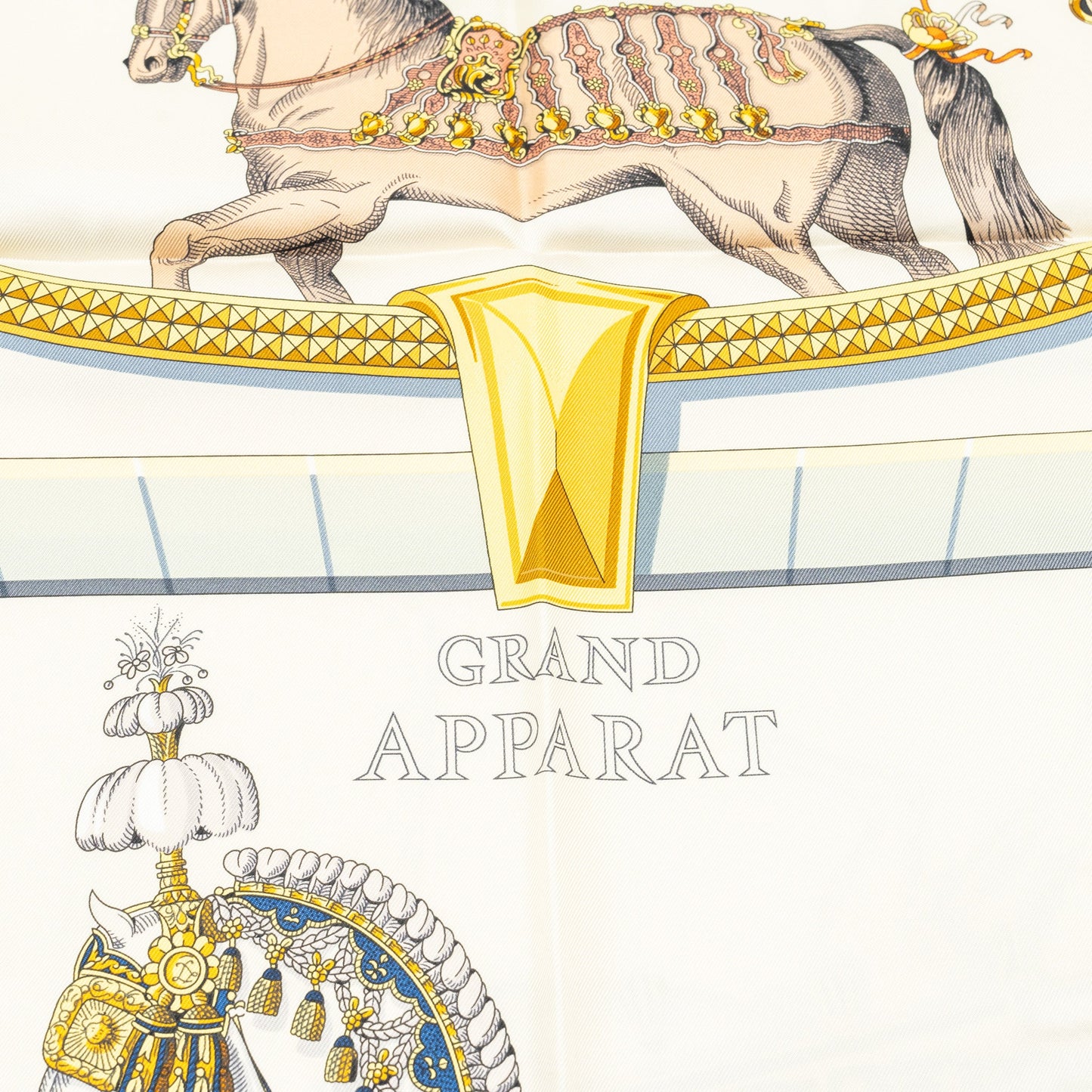 HERMES 90*90cm Silk Forever Scarf Grand Apparat Crème / Gold / Multicolore