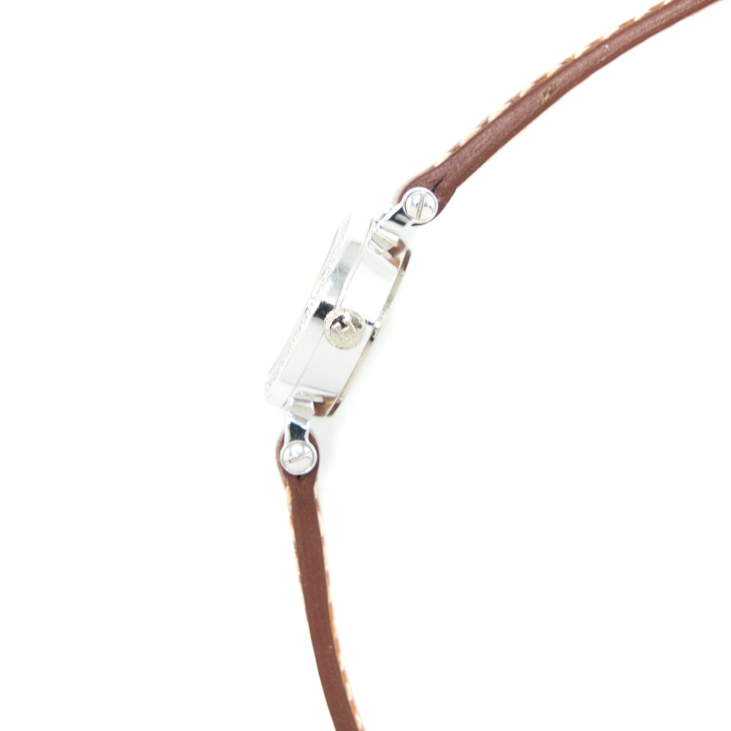 Hermes Faubourg Watch Mini Model 15mm White Gold with Diamonds Barenia Calfskin Strap