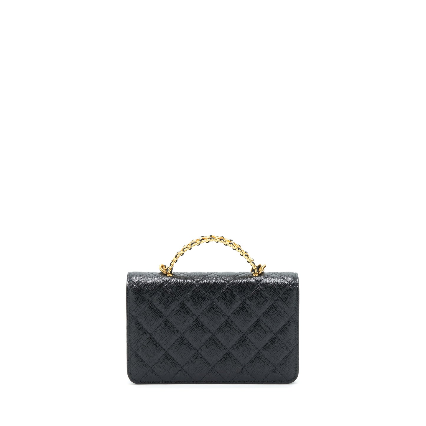 Chanel 22S Logo Top Handle Wallet On Chain Caviar Black GHW (Microchip)