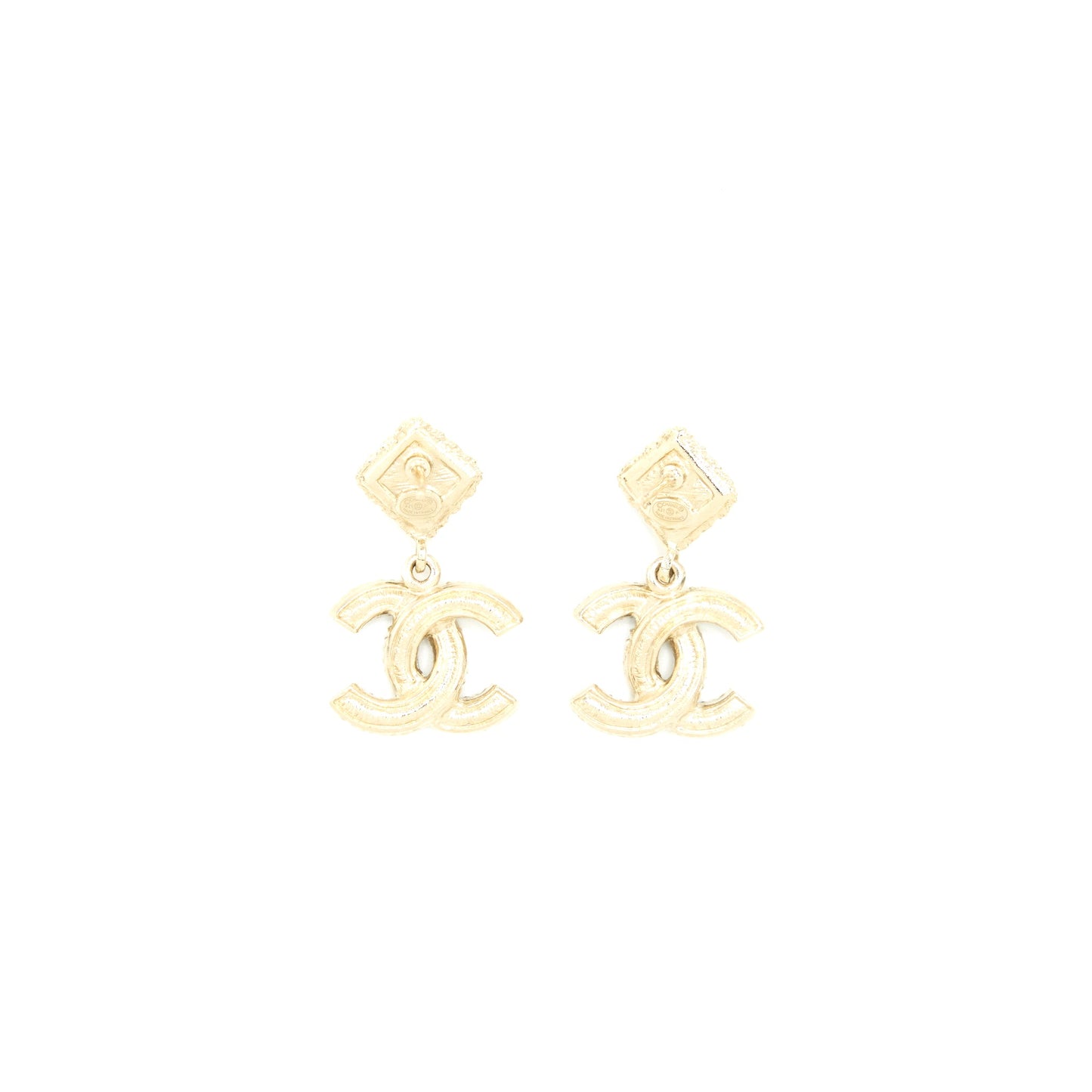 Chanel CC Logo With Flower Black And White Drop Earrings GHW