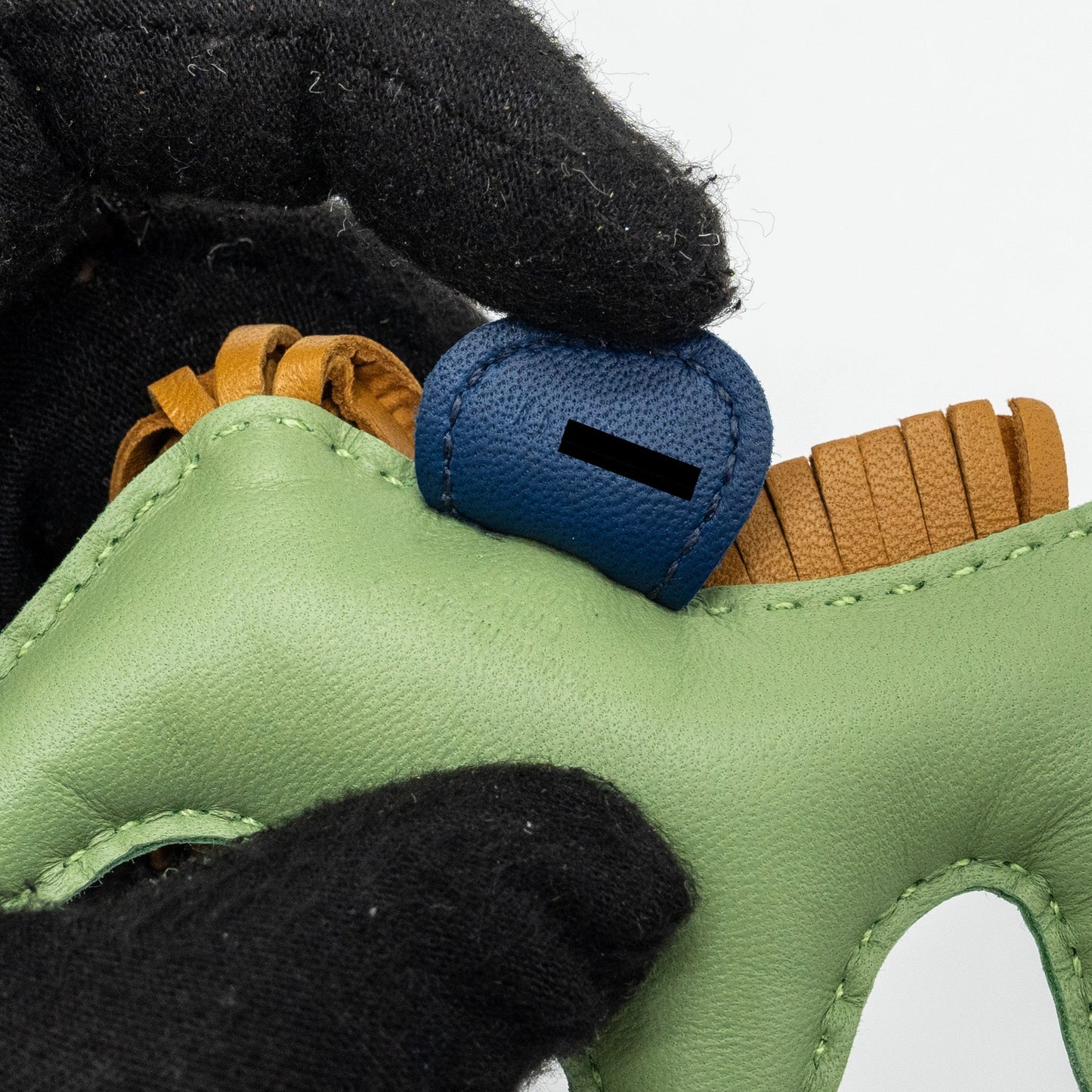 Hermes rodeo pm bag charm vert criquet / sesame/ blue malte stamp D