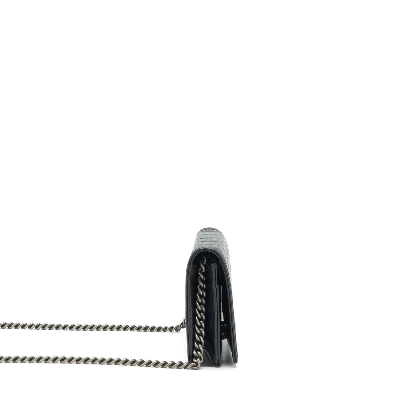 Chanel Boy Wallet On Chain Caviar Black Ruthenium Sliver Hardware (Microchip)