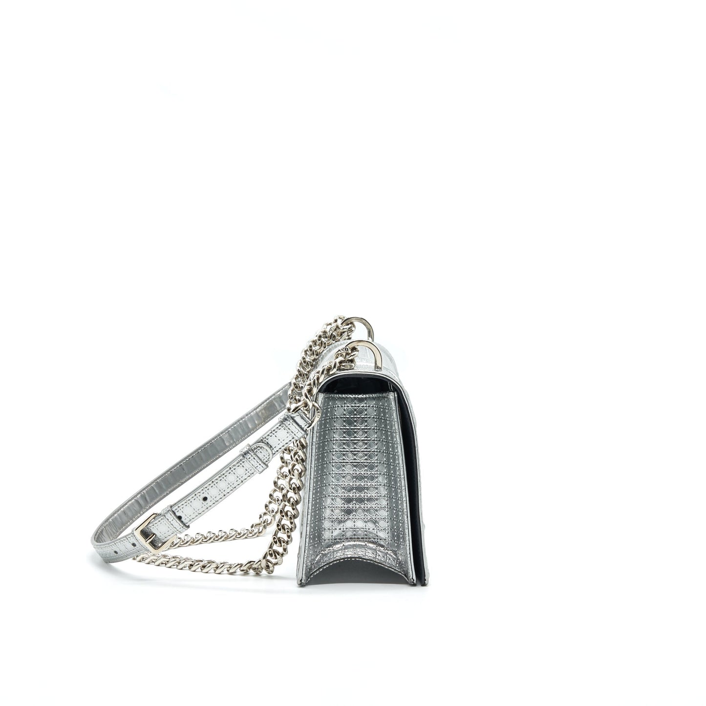 CHRISTIAN DIOR DIORAMA MEDIUM IN METALLIC SILVER WITH