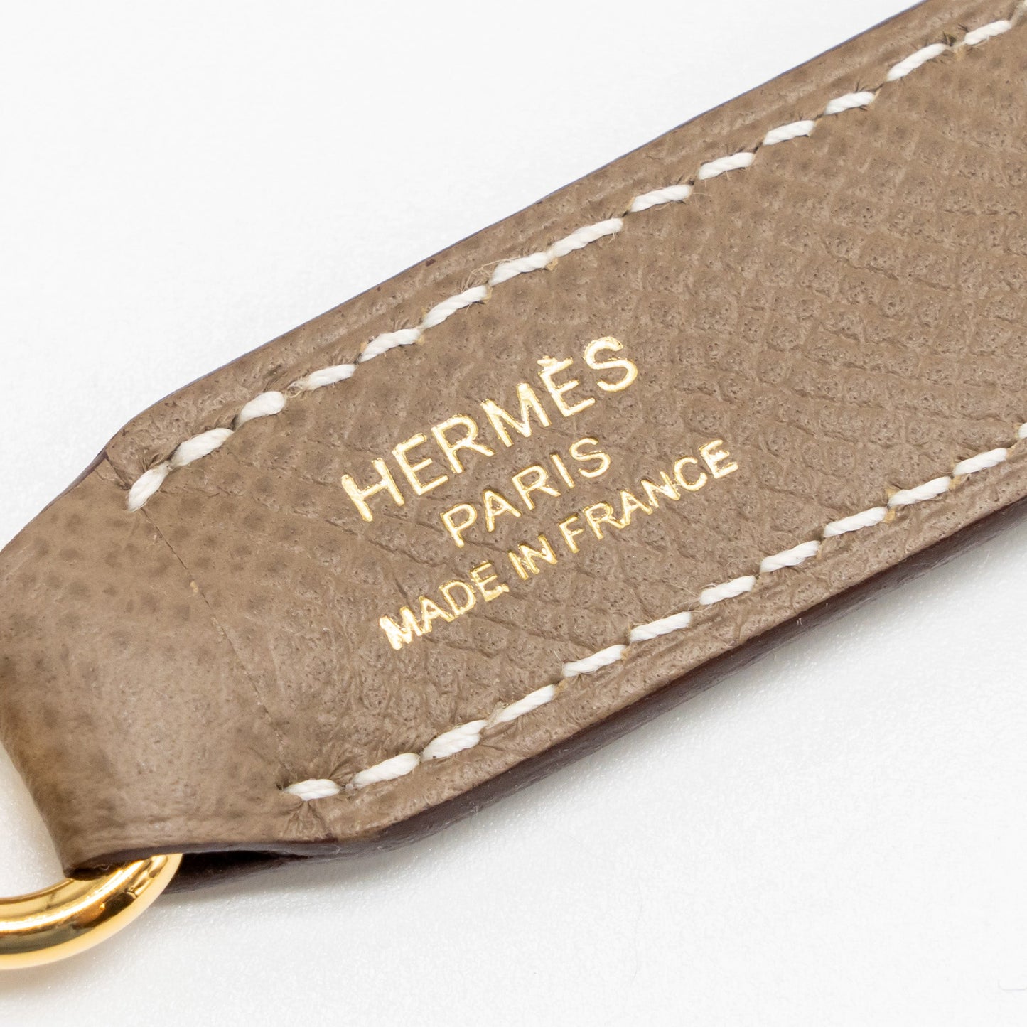 Hermes 2 Pieces Silk Attachment/Key Charm/Strap Extender Epsom Etoupe GHW Stamp Y