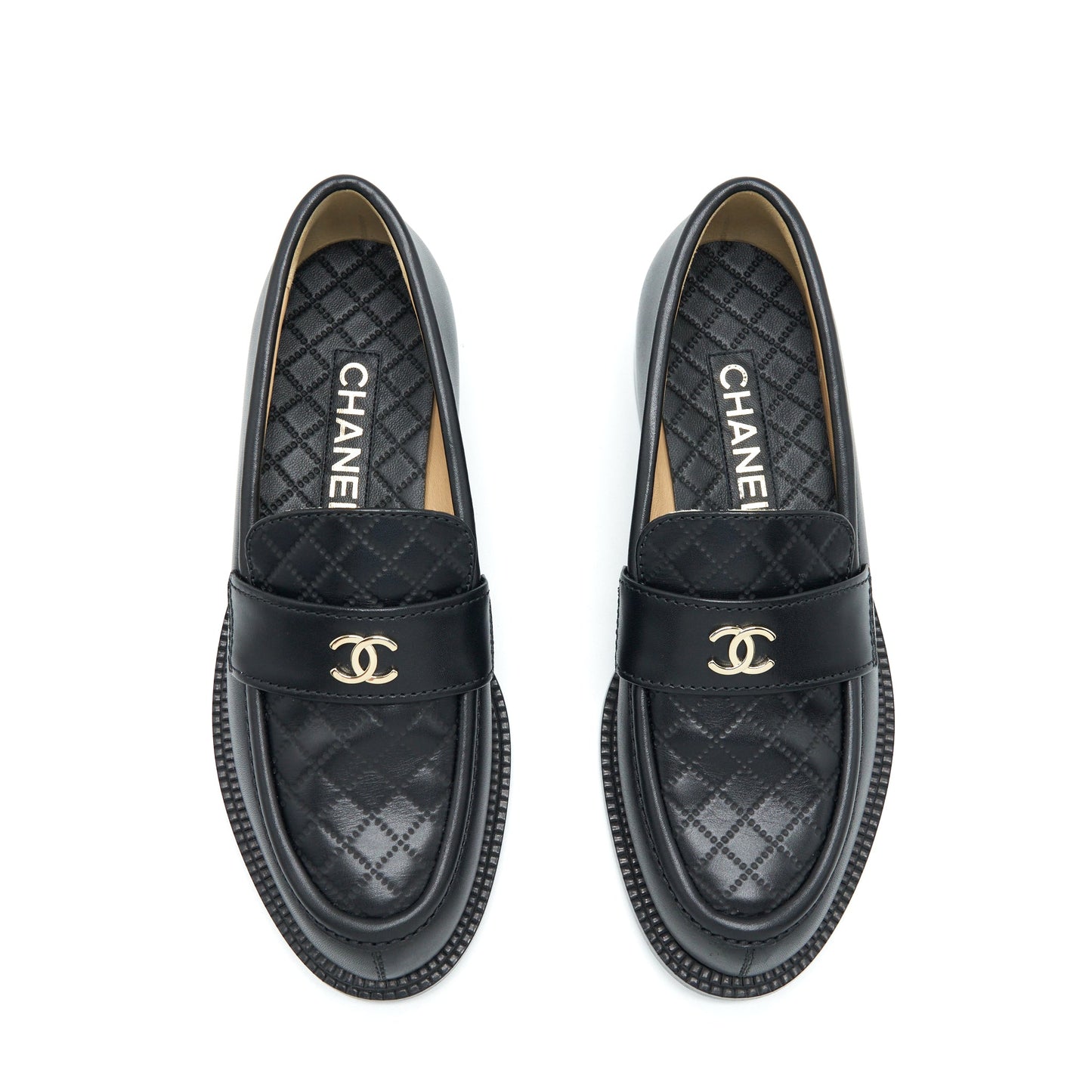 Chanel Size 38 Quilted Loafer Black LGHW