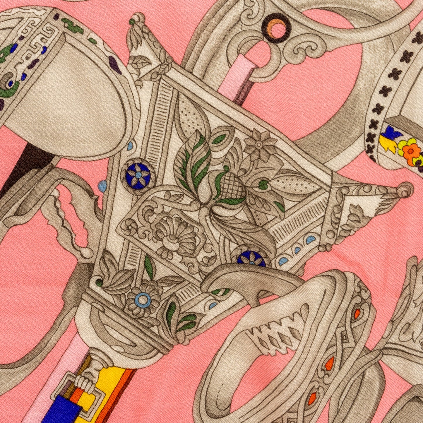 Hermes 140cm cashmere / silk shawl scarf concours d’etriers multicolour pink