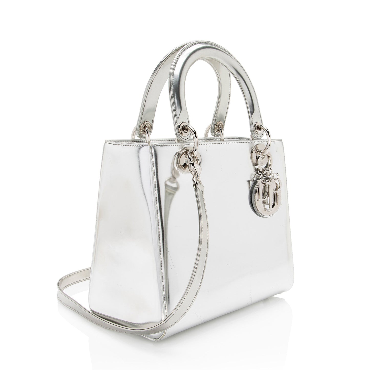 Dior Metallic Patent Leather Lady Dior Medium Tote (SHF-0TCN2U)