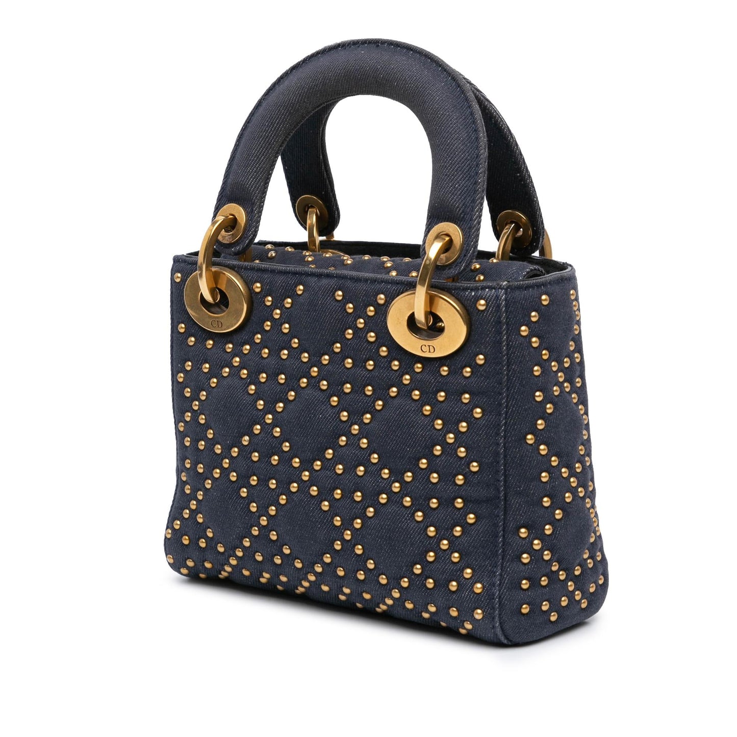 Dior Mini Denim Cannage Studded Supple Lady Dior (SHG-vu1sNB)