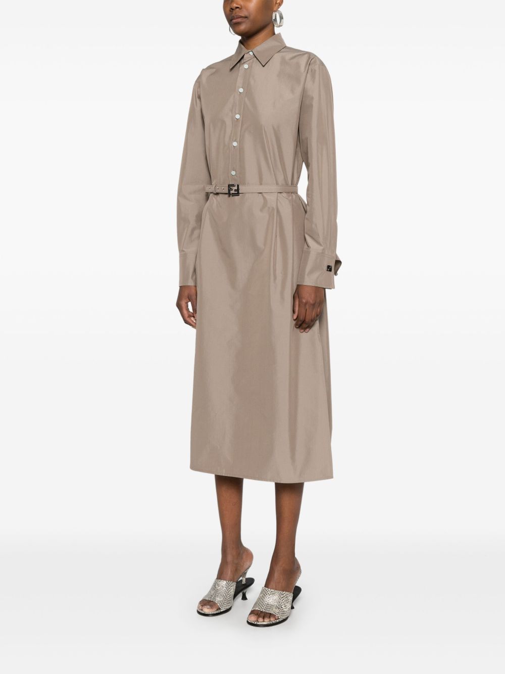 FENDI Cotton and Silk Blend Shirtdress with Adjustable Waist Belt