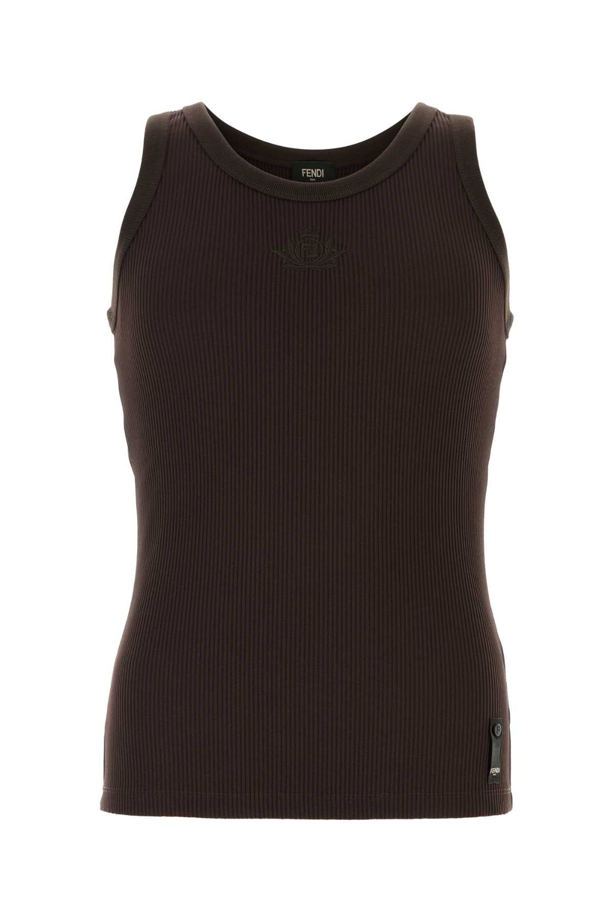 FENDI Men's Stretch Nylon Tank Top with Ribbed Design and Club Crest