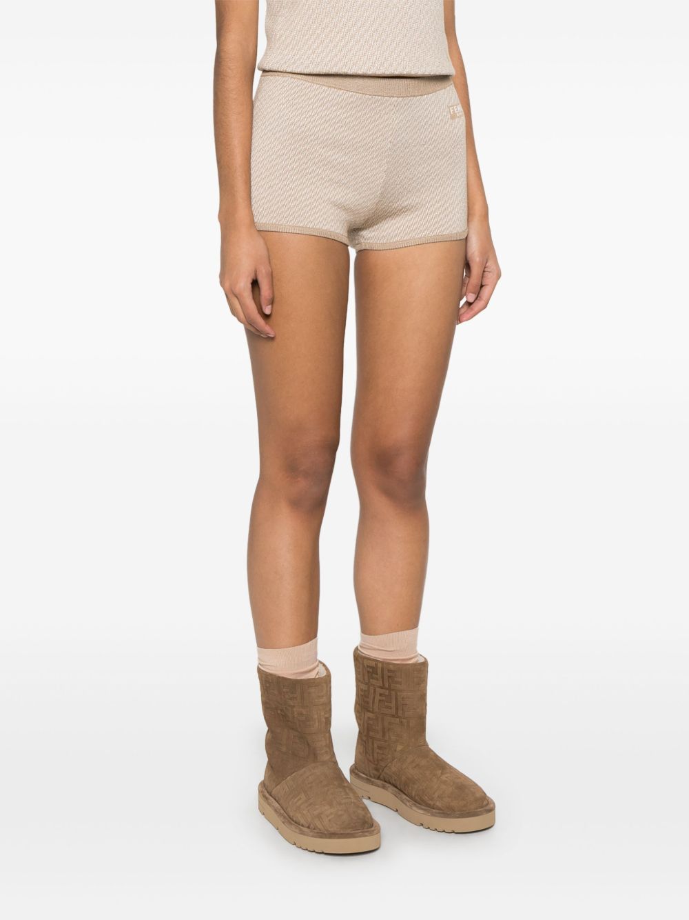 FENDI Women's Mini Wool Shorts with Jacquard Logo