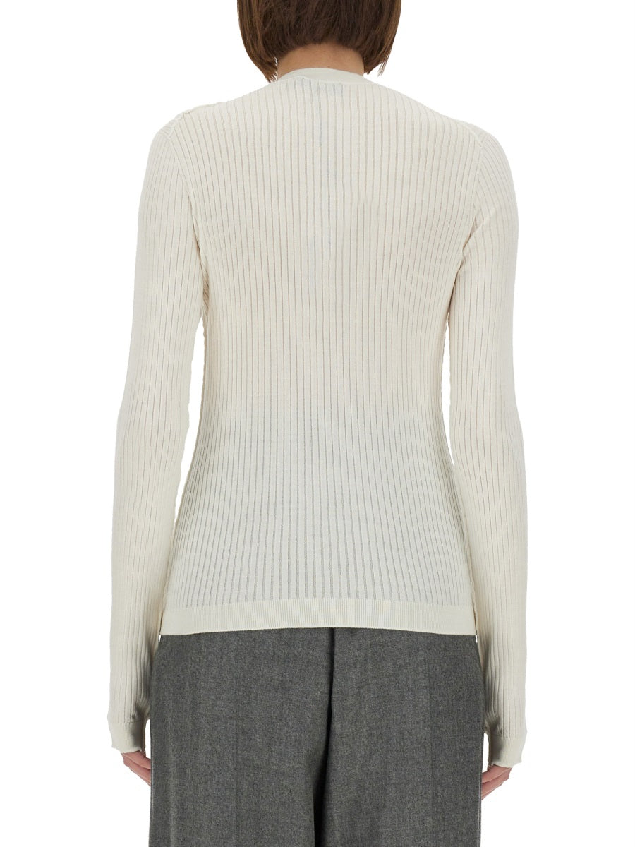 FENDI Wool Sweater with Ribbed Detailing - Long Sleeves