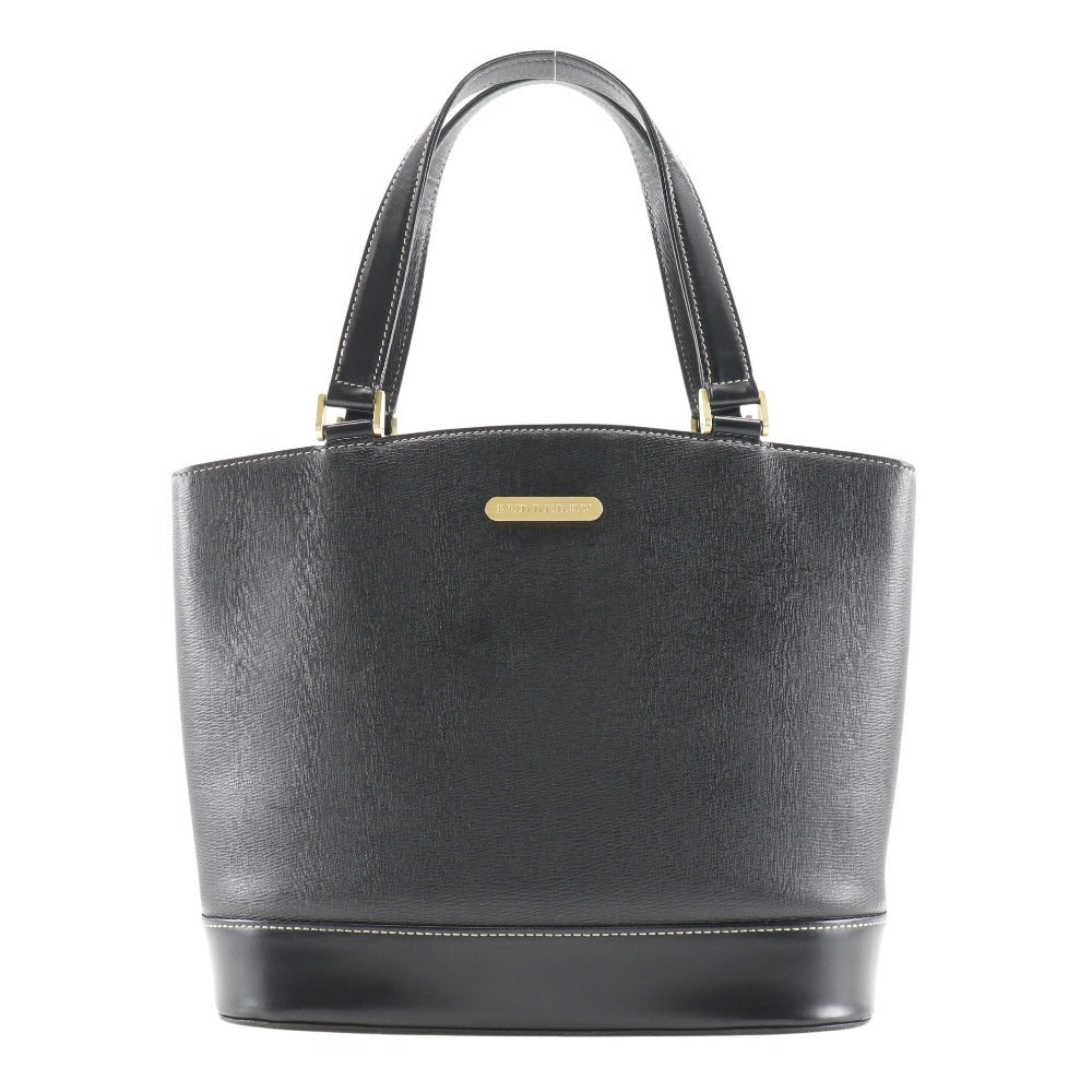 Burberry Calf Logo Plate Tote Handbag Black