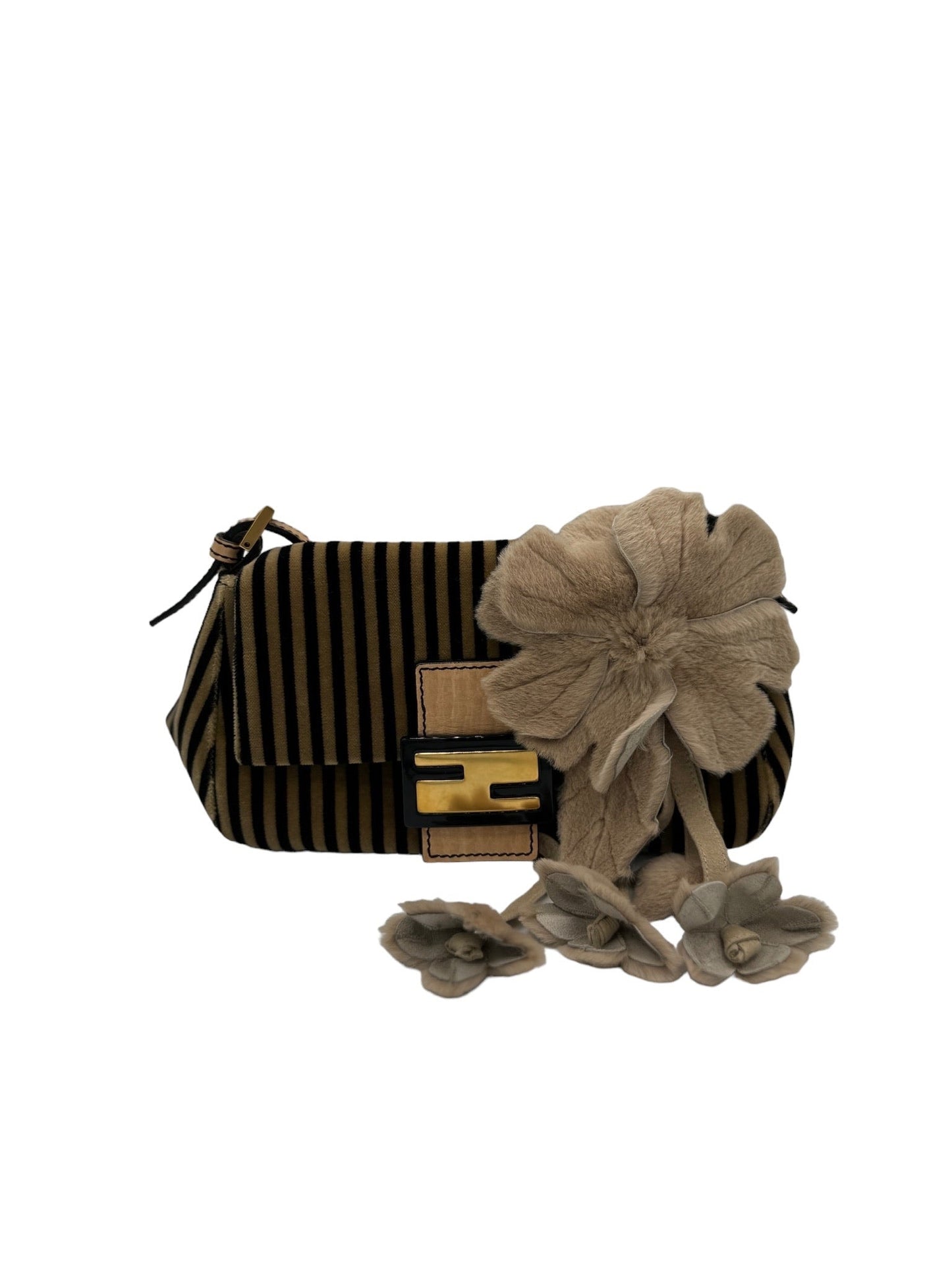 FENDI - Mama Bucket Handbag Dark Brown and Beige Velour Fur