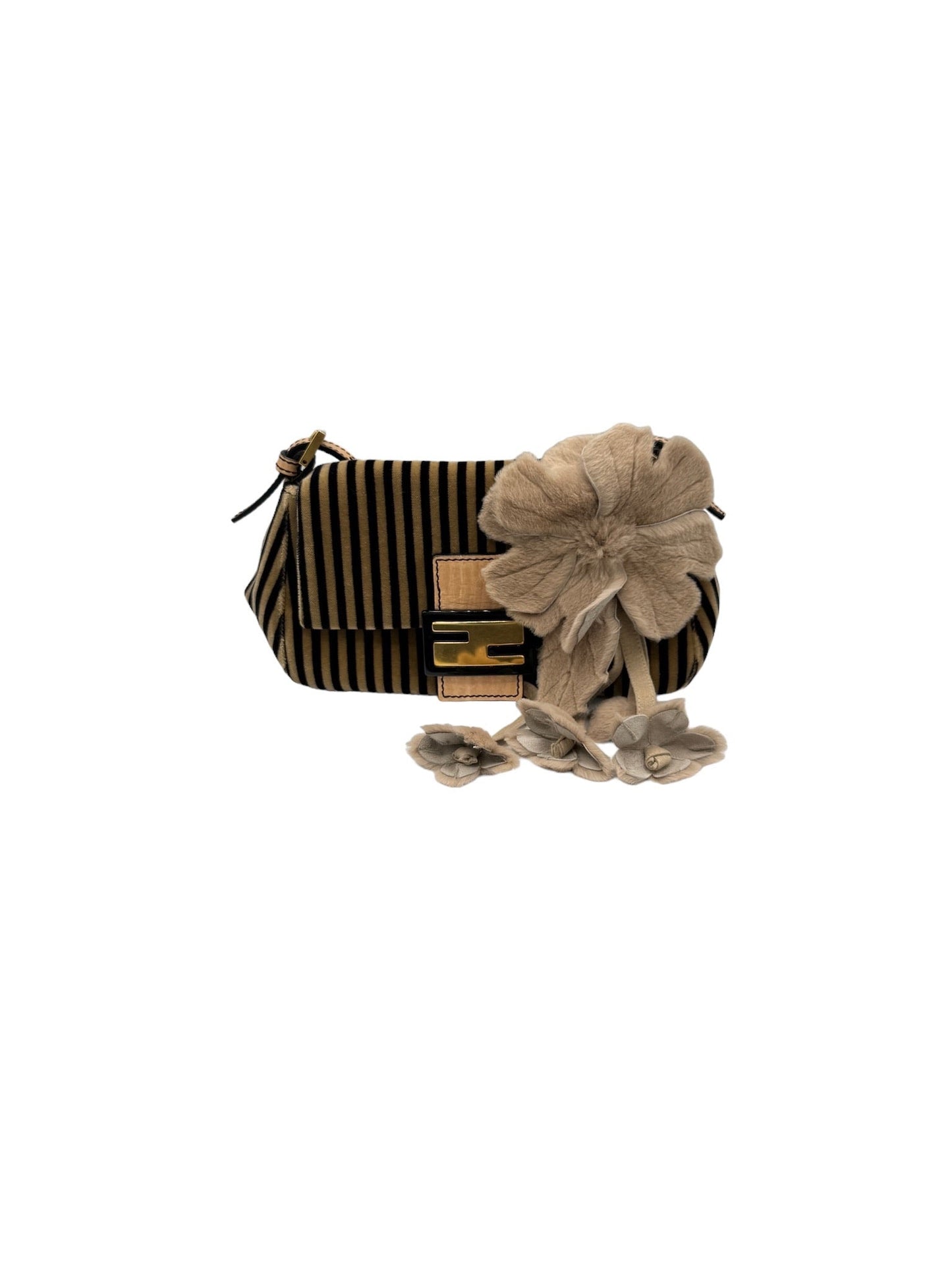 FENDI - Mama Bucket Handbag Dark Brown and Beige Velour Fur