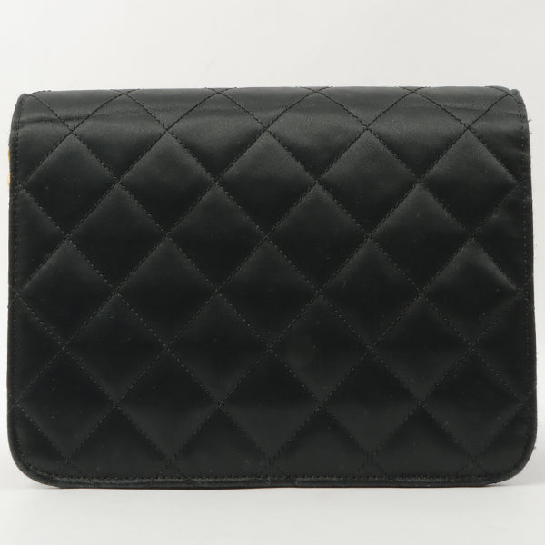 Chanel Around 1985~1990 Silk Satin Cc Mark Plate Straight Flap Chain Bag Black