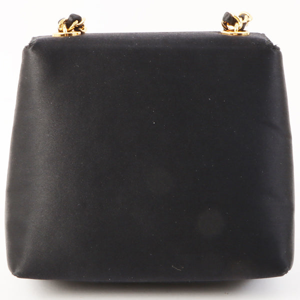 Chanel Around 1996 Made Satin Camellia Cc Mark Stitch Chain Shoulder Bag Black