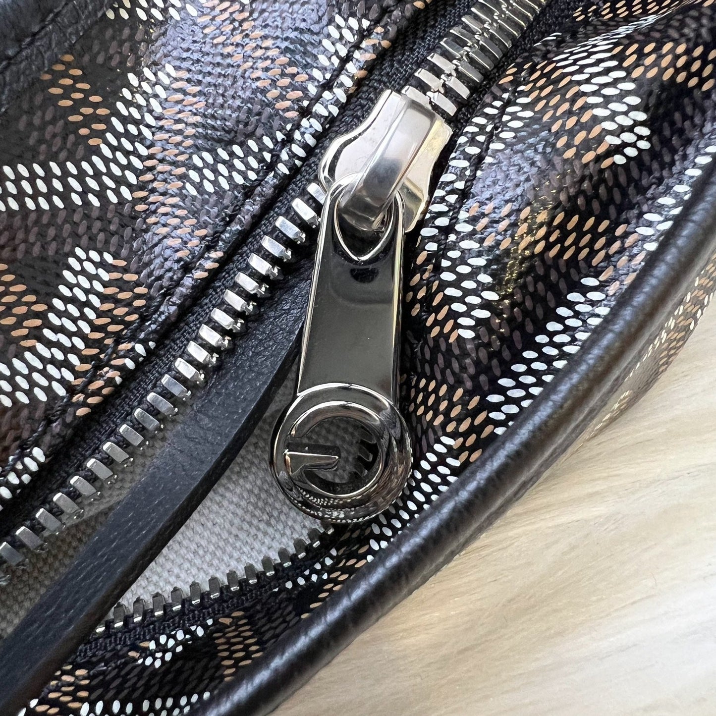 Goyard Boheme PM Hobo Bag in in Black Signature Goyardine Canvas with Red / White Striped Stamp (Premarquage Bandes) on the Small Pouch