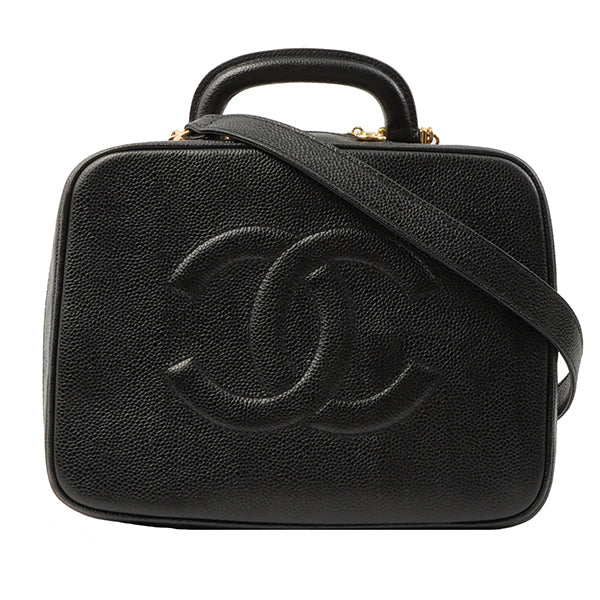 Chanel Around 1997 Made Caviar Skin Cc Mark Stitch 2Way Vanity Black