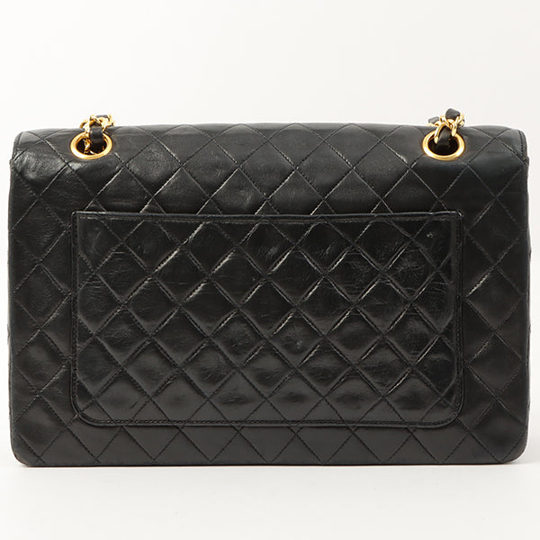 Chanel Around 1990 Made Design Flap Turn-Lock Chain Bag Black