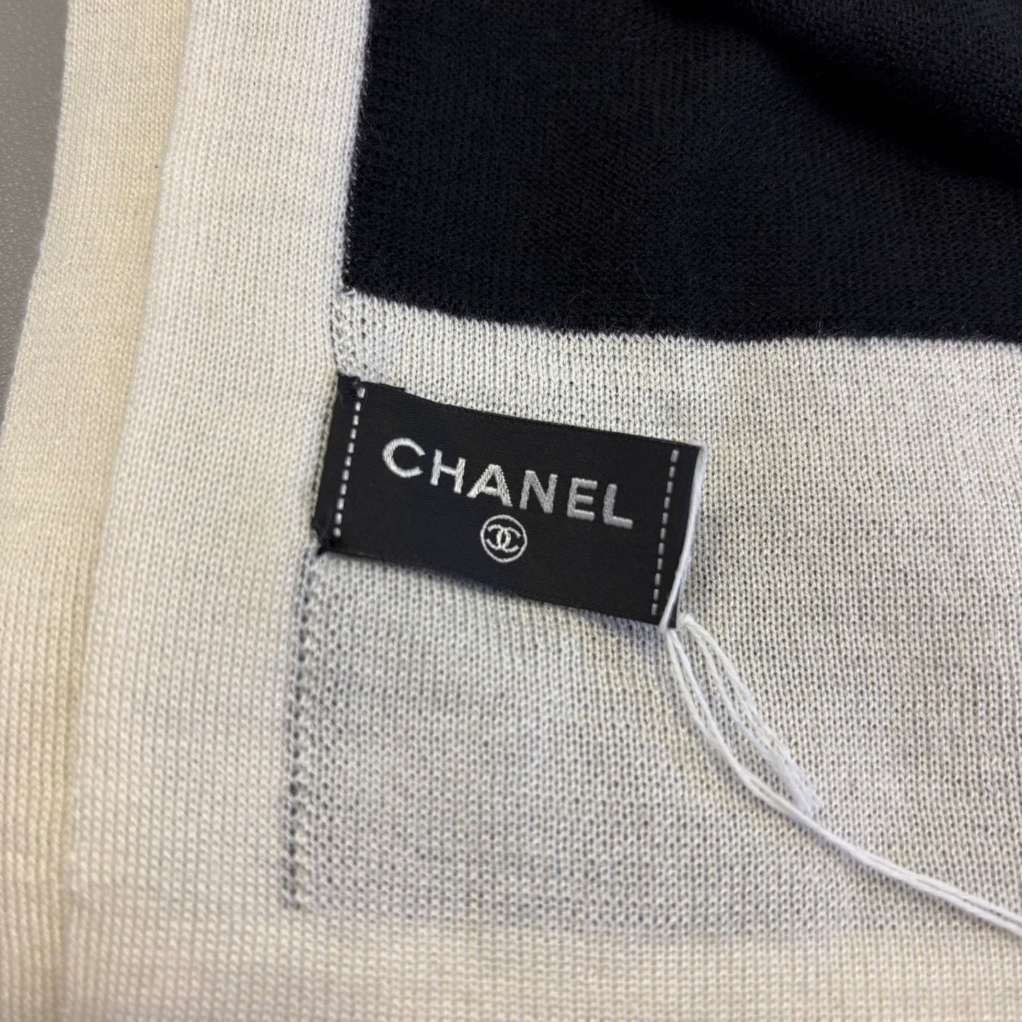 Chanel 4 Piece Travel Set with Pouch, Shawl, Socks and Eye Shield in Black and White mere / Wool / Silk