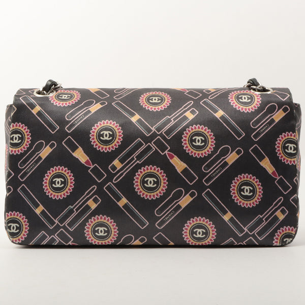 Chanel Around 2005 Made Satin Print Classic Flap Chain Bag 25Cm Black / Multi