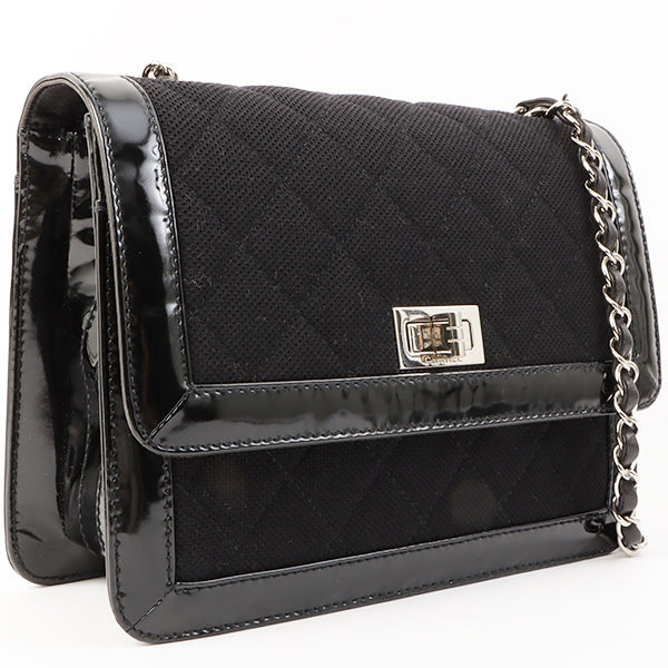 Chanel Around 2000 Made Canvas Patent Combination 2.55 Chain Shoulder Bag Black