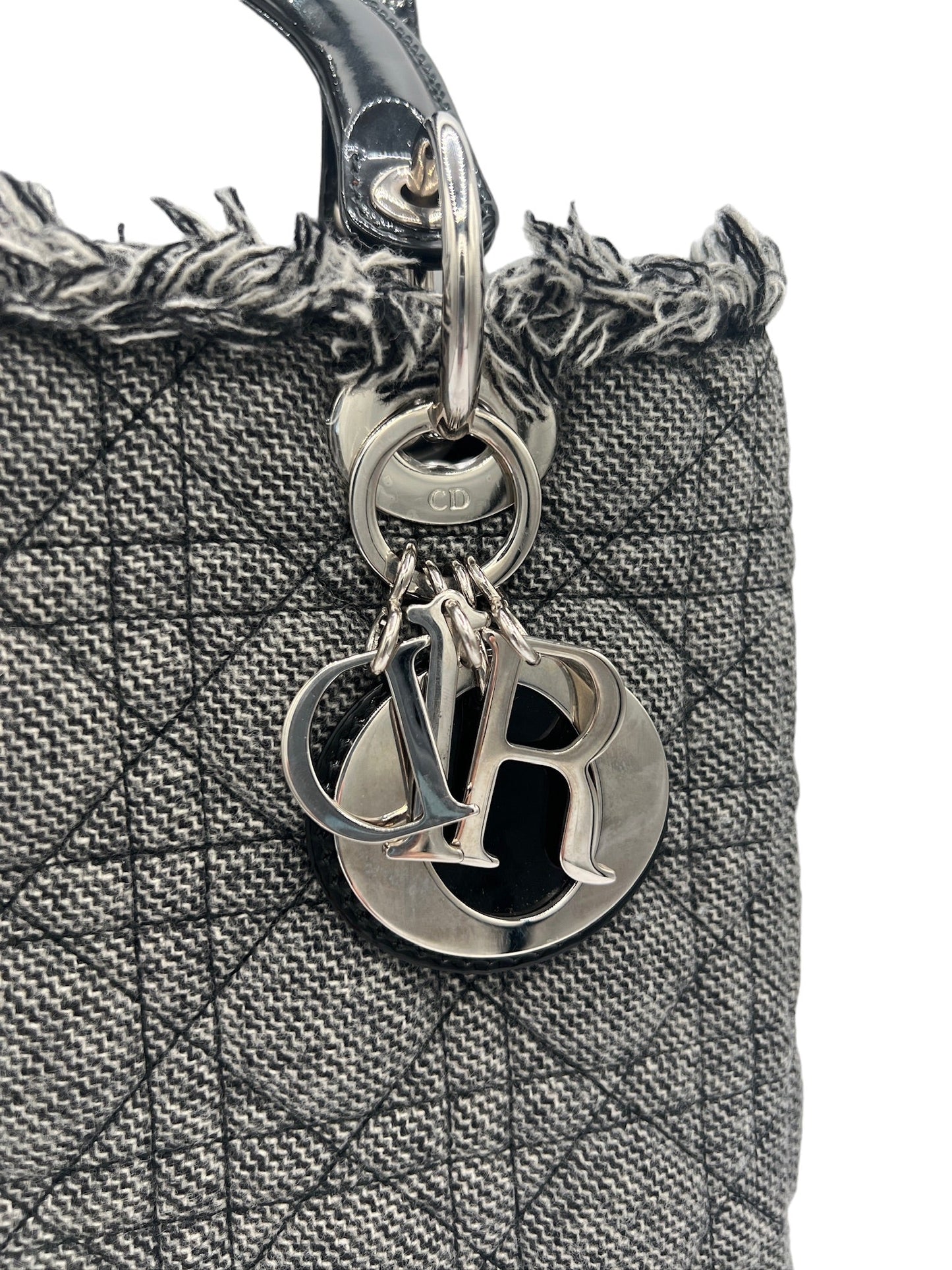 DIOR - Lady Dior Wool Patent Leather Medium Bag Handbag