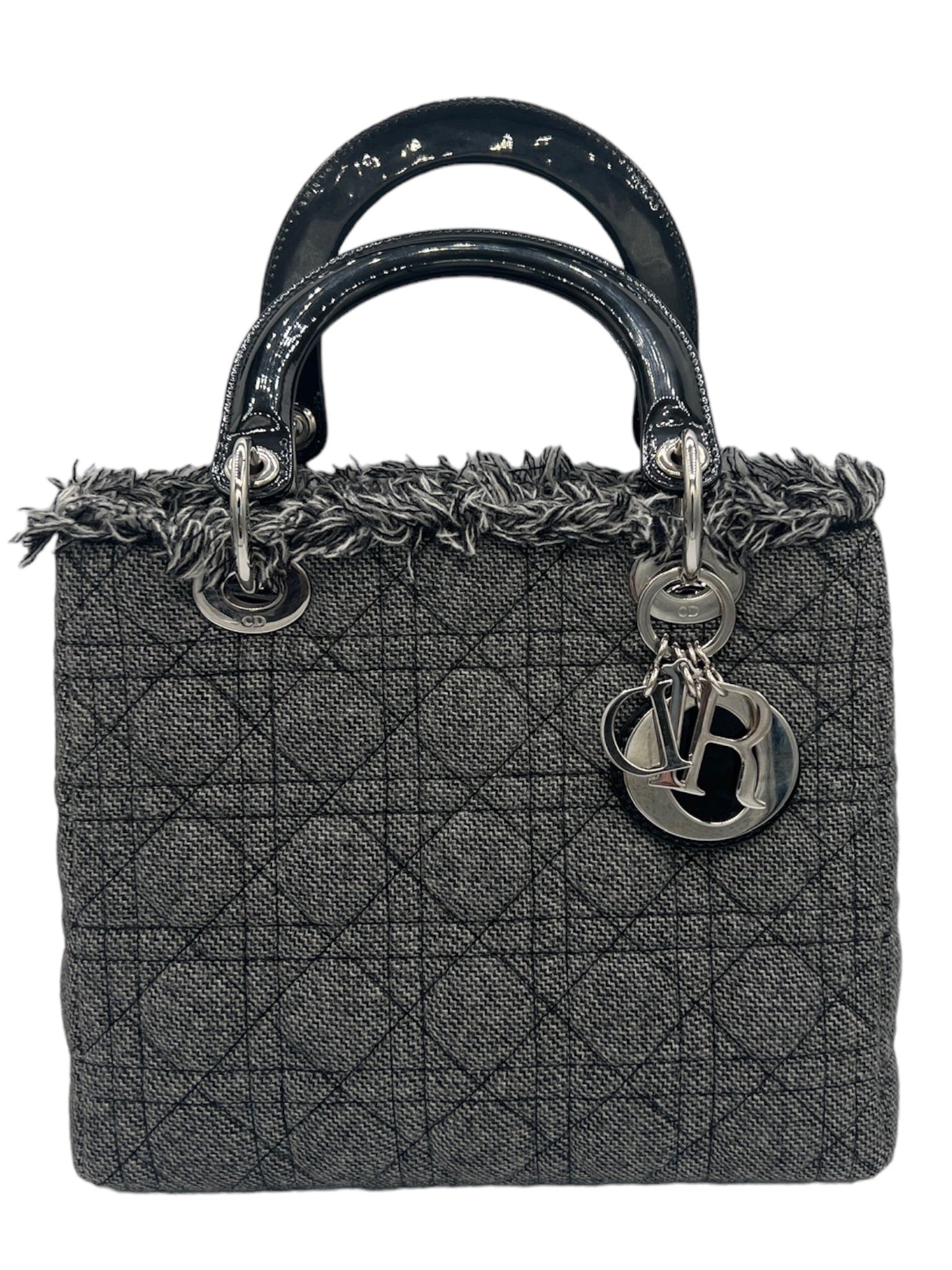 DIOR - Lady Dior Wool Patent Leather Medium Bag Handbag