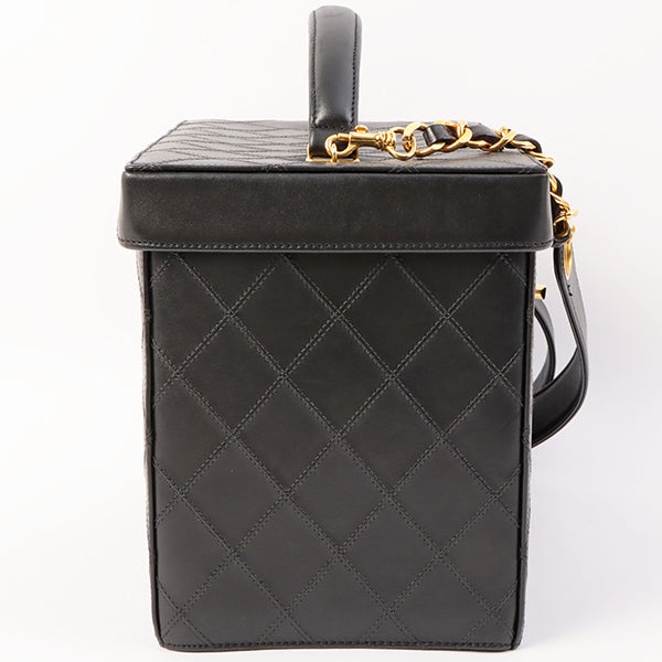 Chanel Around 1992 Made Bicolore Stitch Round Turn-Lock Vanity 2Way Bag Black