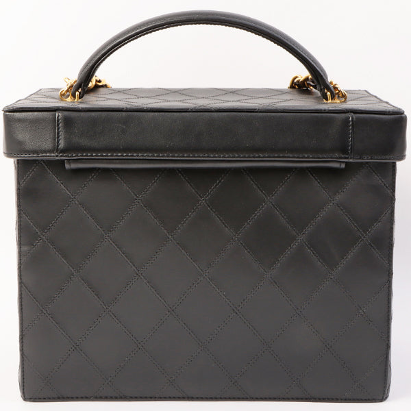 Chanel Around 1992 Made Bicolore Stitch Round Turn-Lock Vanity 2Way Bag Black