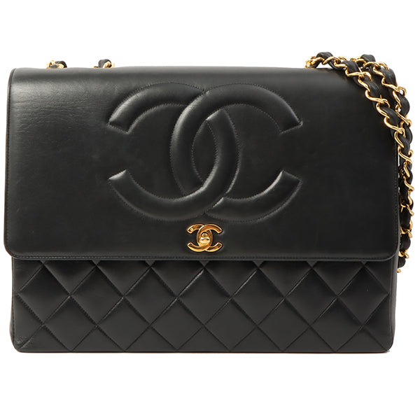 Chanel Around 1992 Made Big Cc Mark Stitch Turn-Lock Chain Bag Black