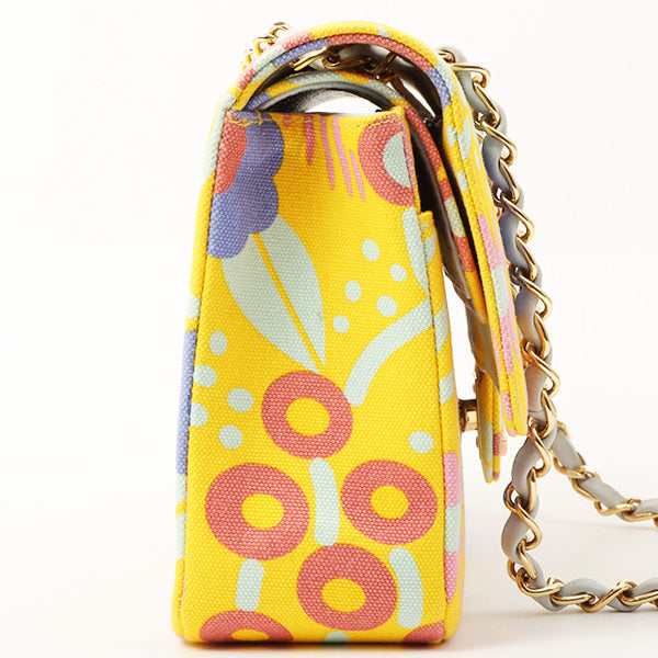 Chanel Around 2003 Made Cotton Flower Design Print Classic Flap Chain Bag 25Cm Yellow/Soft Blue/Multi