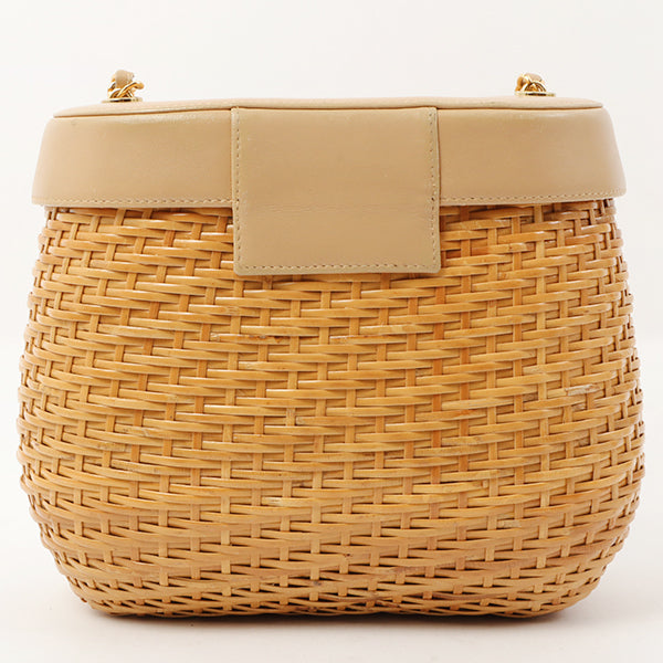 Chanel Around 1998 Made Rattan Turn-Lock Basket Chain Bag Beige