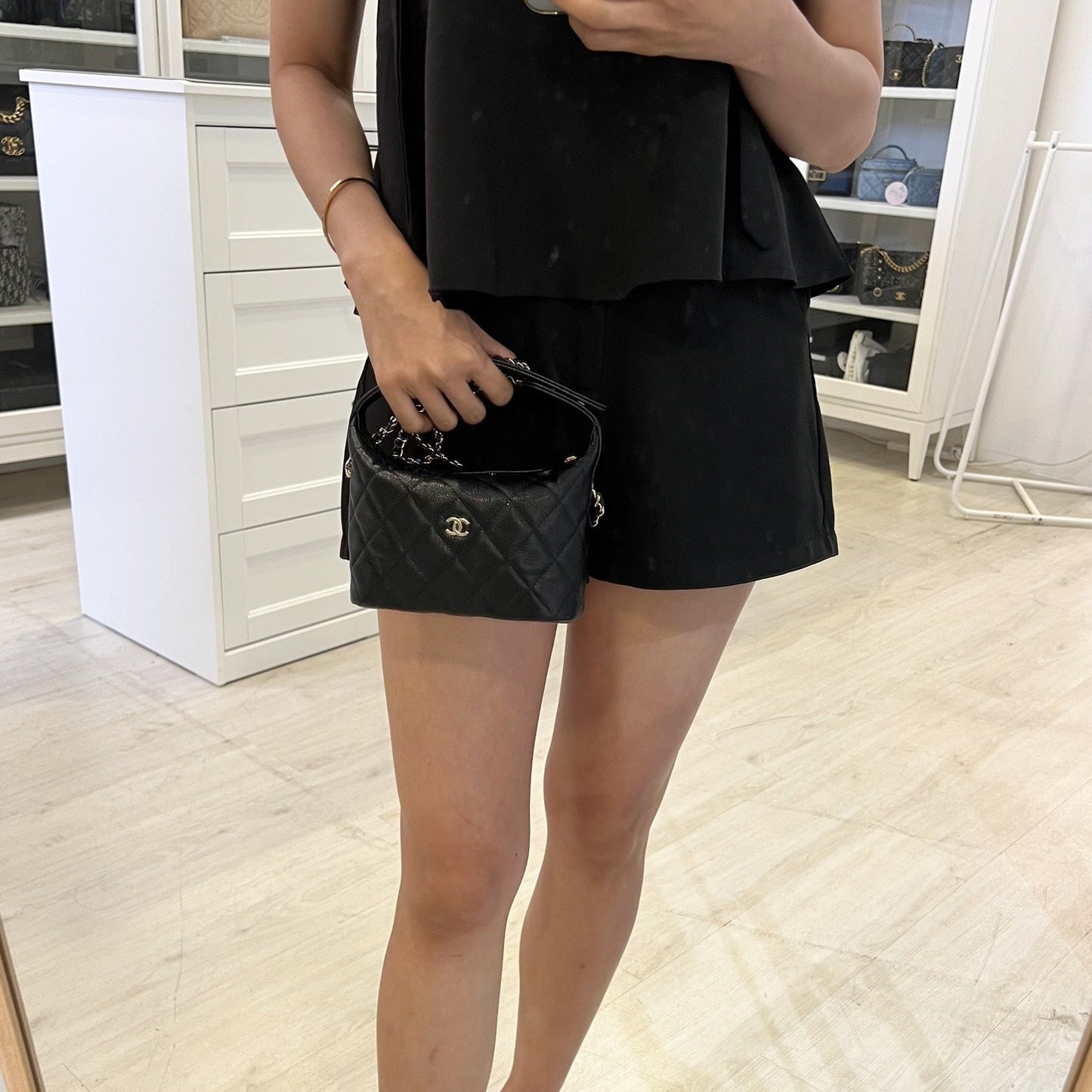 Chanel 25C Quilted Hobo Clutch on Chain in Black Caviar and LGHW (Model: AP4386)