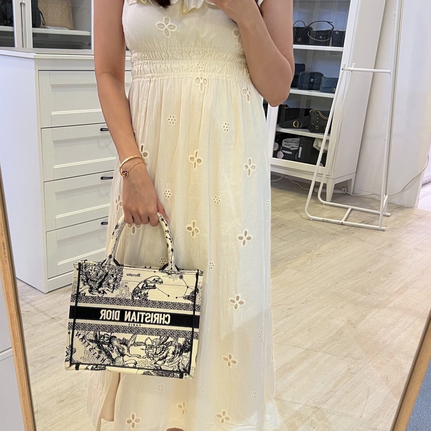 Dior Small Book Tote in Latte and Black Toile de Jouy Zodiac Embroidery