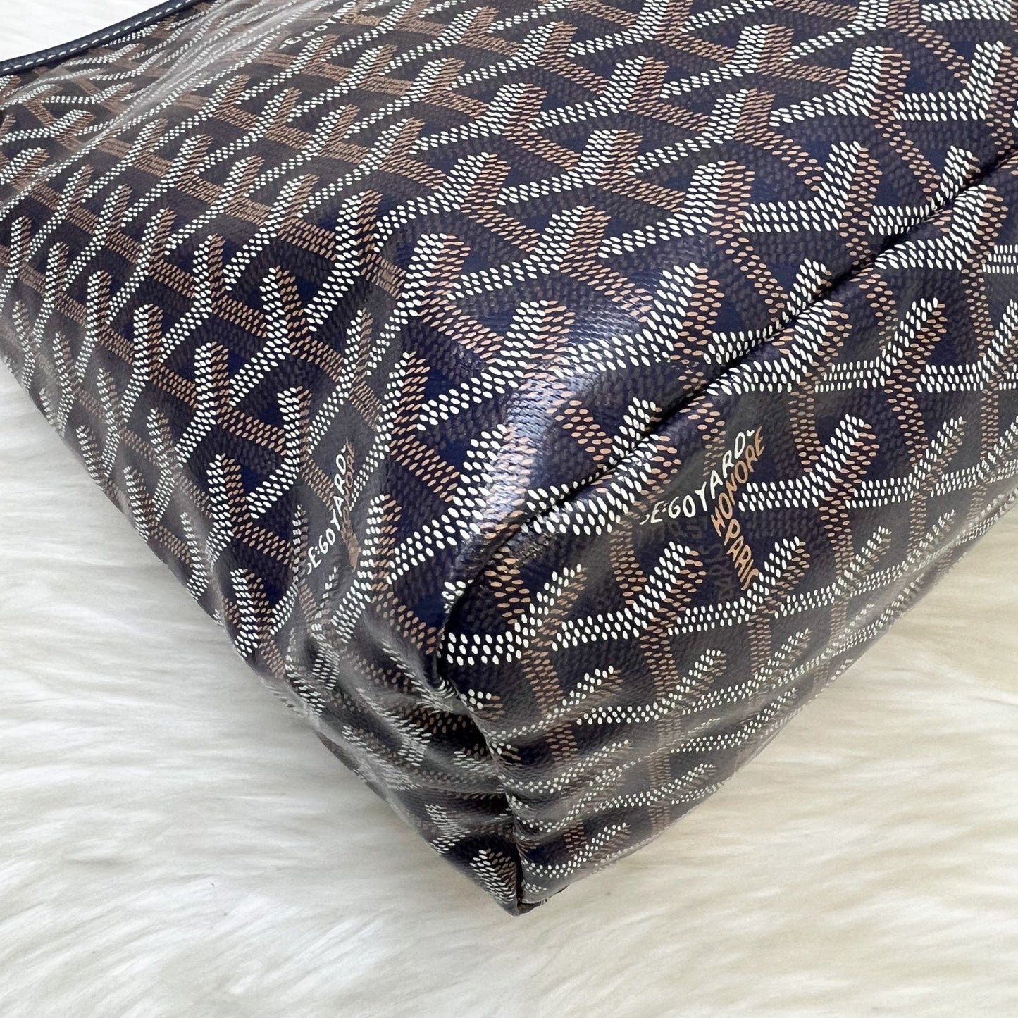 Goyard Boheme PM Hobo Bag in Bleu Marine Signature Goyardine Canvas with a Blue Heart Stamp on Pouch