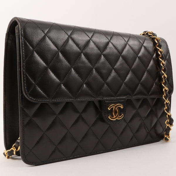 Chanel Around 1998 Made Cc Mark Plate Chain Bag Black