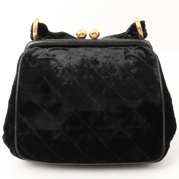 Chanel Around 1990 Made Velour Cc Mark Stitch Metal Clasp Shoulder Bag Black