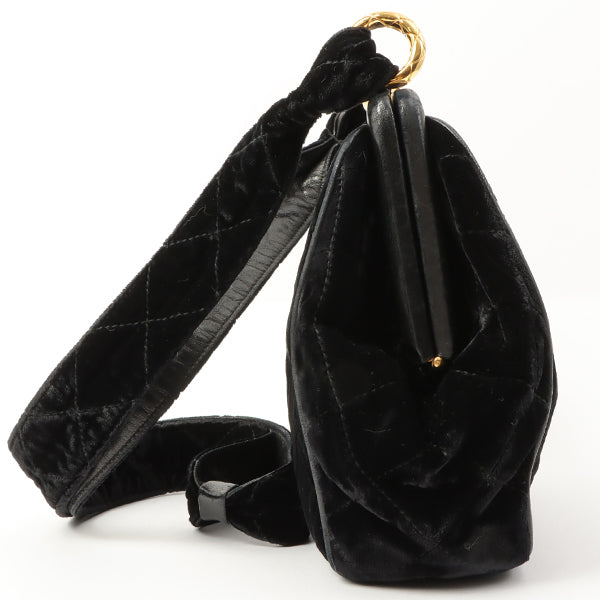 Chanel Around 1990 Made Velour Cc Mark Stitch Metal Clasp Shoulder Bag Black