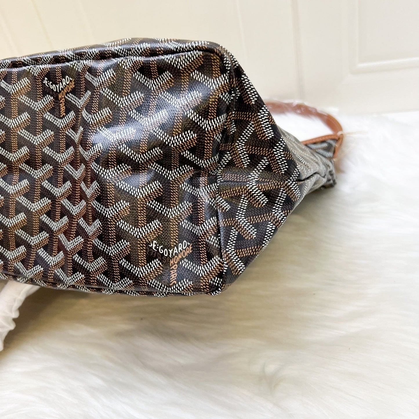 Goyard Boheme PM Hobo Bag in in Black Signature Goyardine Canvas and Brown Trim