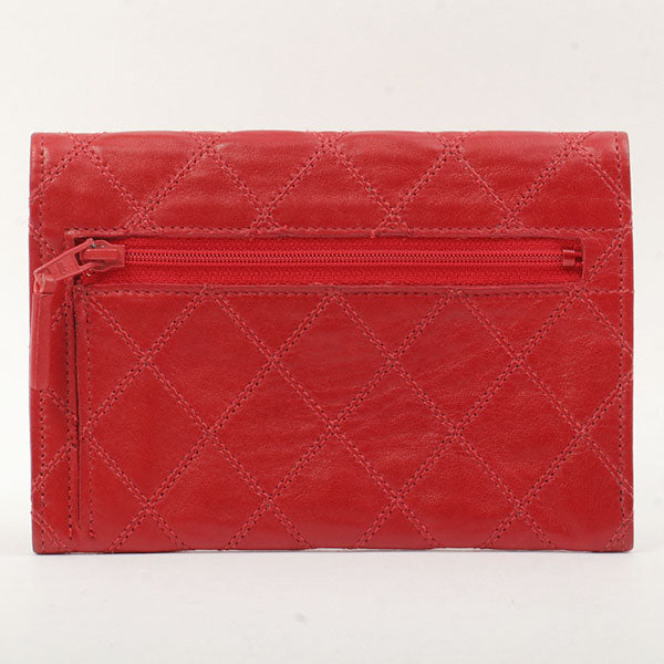 Chanel Around 1990 Made Bicolore Stitch Mini Cc Mark Plate Wallet Red