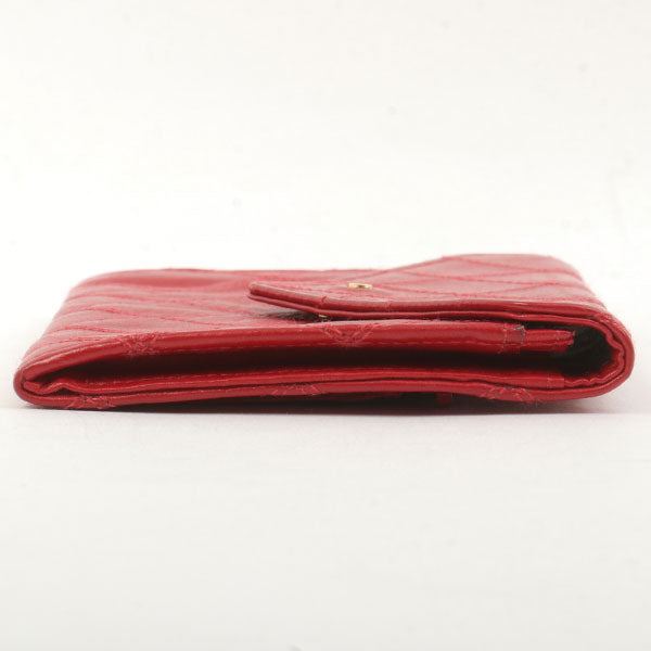 Chanel Around 1990 Made Bicolore Stitch Mini Cc Mark Plate Wallet Red