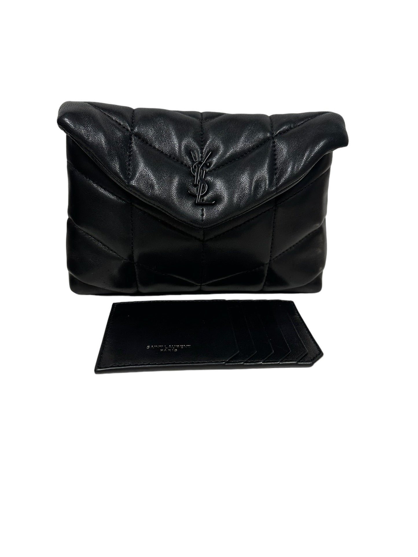 SAINT LAURENT - Black Matelasse Labskin Mini Loulou Puffer Pouch