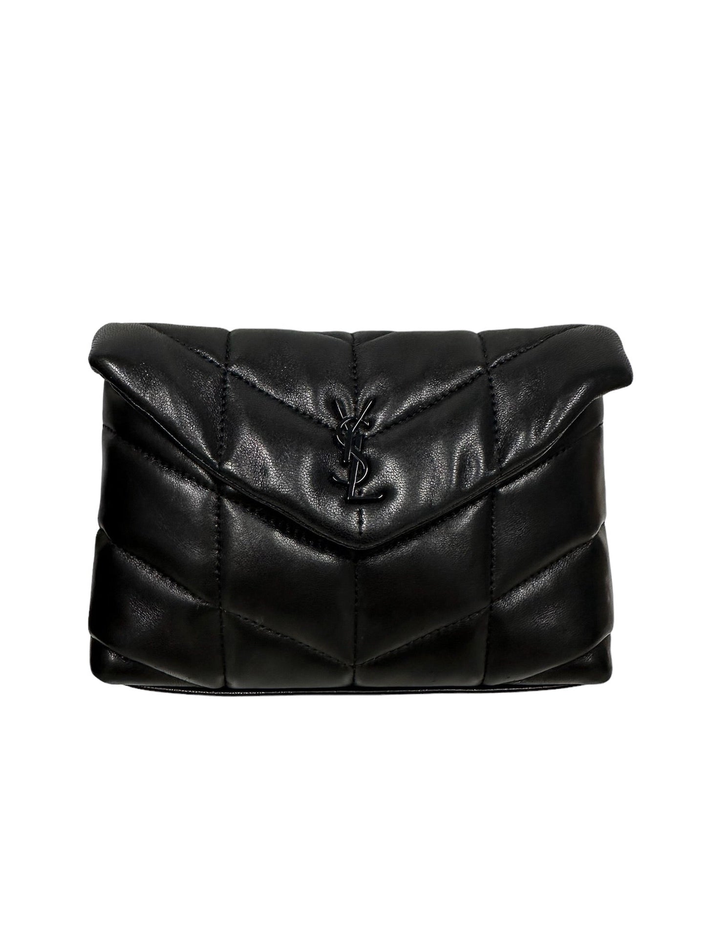 SAINT LAURENT - Black Matelasse Labskin Mini Loulou Puffer Pouch