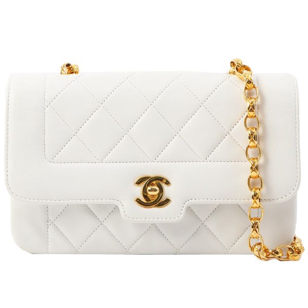 Chanel Around 1997 Made Edge Design Flap Turn-Lock Bijoux Chain Bag White