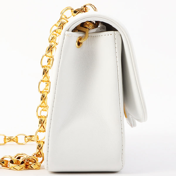 Chanel Around 1997 Made Edge Design Flap Turn-Lock Bijoux Chain Bag White