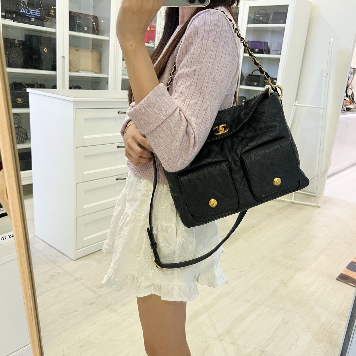 Chanel 25P Maxi Hobo Bag in Black Caviar and AGHW (Model: AS5385)