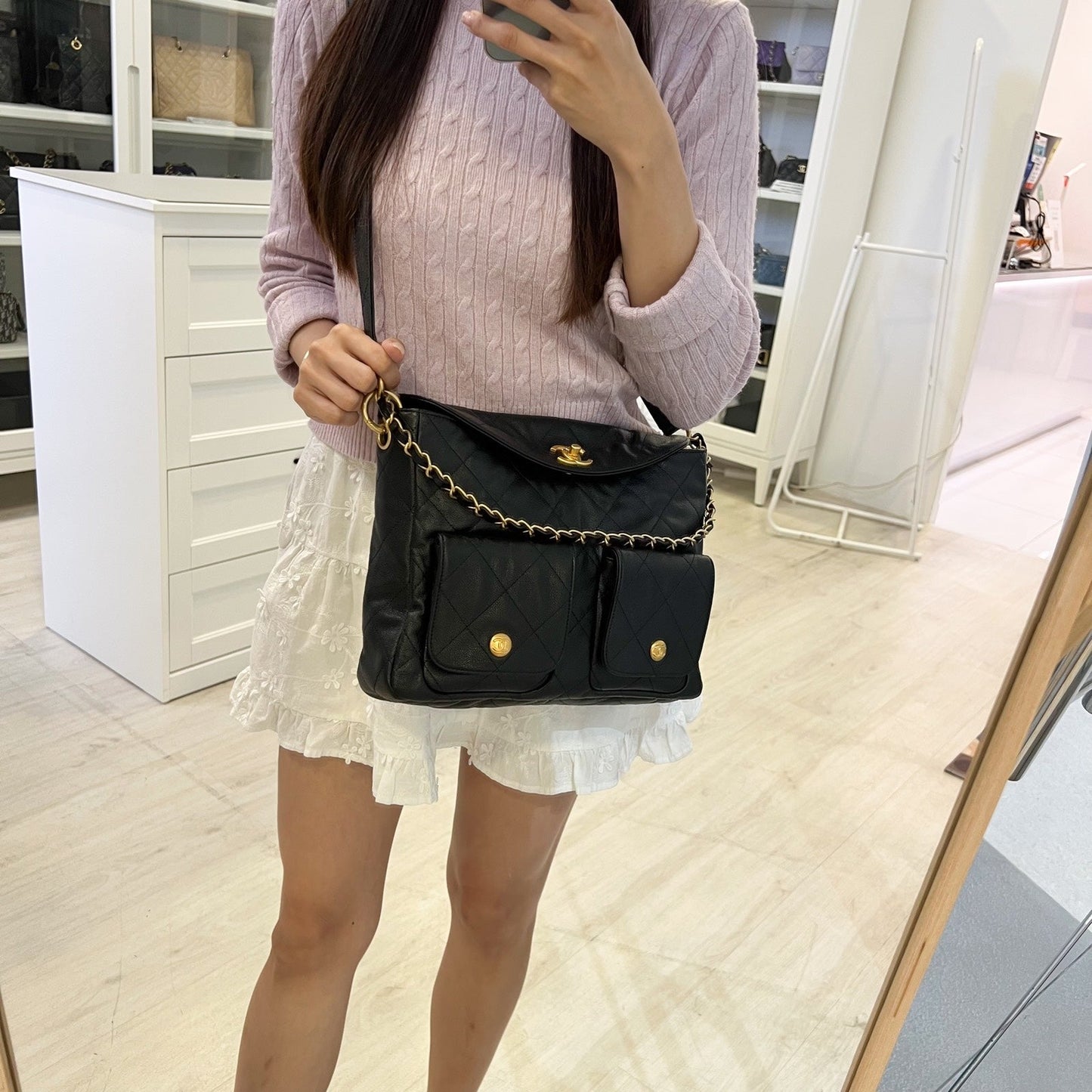 Chanel 25P Maxi Hobo Bag in Black Caviar and AGHW (Model: AS5385)