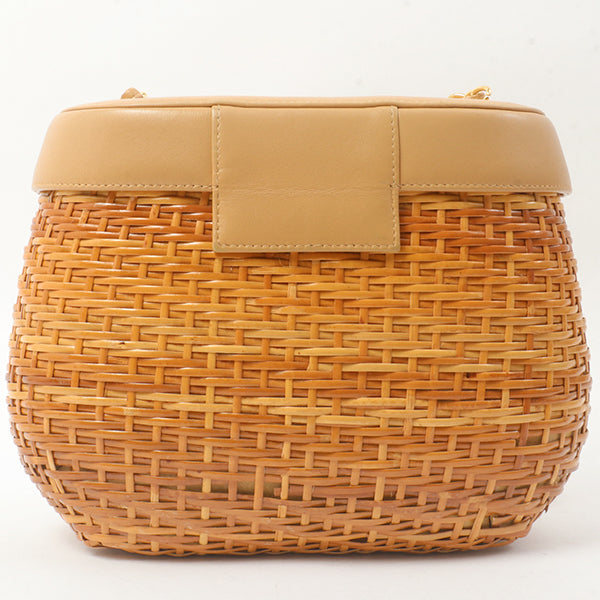 Chanel Around 1998 Made Rattanturn-Lock Basket Chain Bag Beige